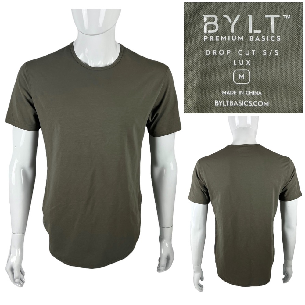 BYLT Mens Medium Shirt Drop Cut Lux Short Sleeve Green Short Sleeve Stretch EUC